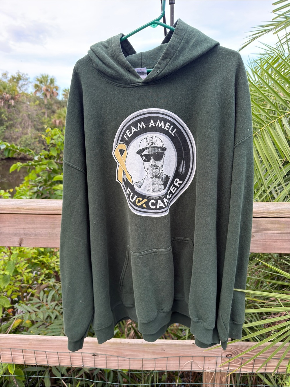 Team Amell F Cancer Dark Green Graphic Pullover Hoodie with Awareness Ribbon
